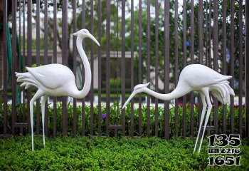 丹顶鹤雕塑-户外公园创意玻璃钢两只丹顶鹤雕塑