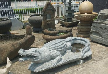 鳄鱼雕塑-公园街道摆放的凶恶的玻璃钢创意鳄鱼雕塑