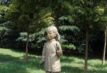 儿童雕塑-公园小女孩站在石头上的人物铜雕儿童雕塑