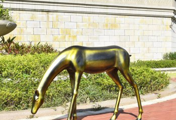 鹿雕塑-不锈钢低头觅食的鹿雕塑