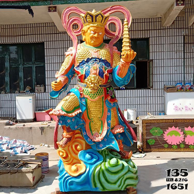 人物雕塑-寺院摆放彩绘托塔天王玻璃钢雕塑