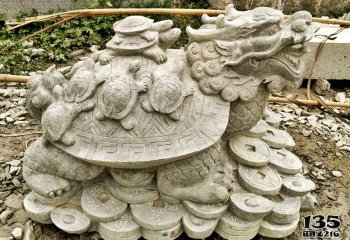 龙龟雕塑-公园里摆放的坐着铜钱上的石雕雕塑创意龙龟雕塑