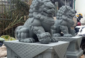 狮子雕塑-寺庙大型仿真动物青石石雕狮子雕塑
