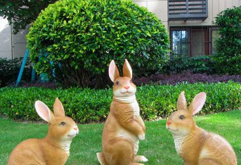 兔子雕塑-儿童乐园三只棕色玻璃钢兔子雕塑