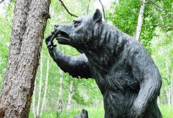 熊雕塑-景区公园母子熊外出觅食仿铜玻璃钢熊雕塑