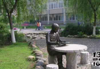 桌椅雕塑-学院广场摆放坐大理石桌凳看书的学生玻璃钢铜雕