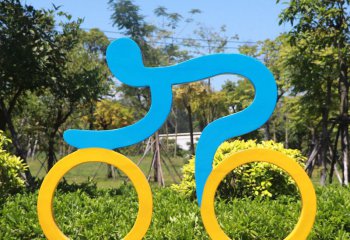 自行车雕塑-剪影自行车人物公园玻璃钢园林景观运动小品雕塑