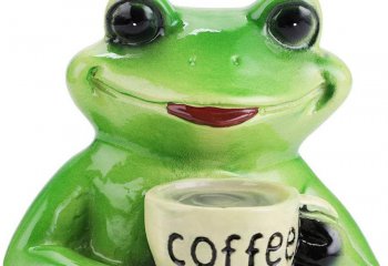 青蛙雕塑-校园一只喝咖啡的玻璃钢青蛙雕塑