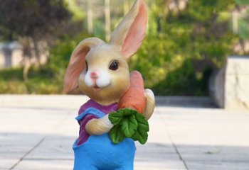 兔子雕塑-公园一只拿胡萝卜的树脂兔子雕塑