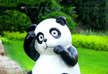 熊猫雕塑-校园摆放呆萌表情亮面玻璃钢熊猫雕塑