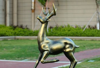 鹿雕塑-草坪奔跑的玻璃钢仿铜鹿雕塑