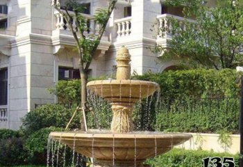 喷泉雕塑-别墅景观晚霞红多层喷泉石雕