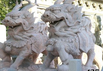 麒麟雕塑-大理石石雕户外景区大型神兽麒麟雕塑