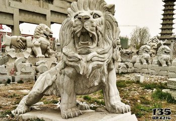 狮子雕塑-大理石石雕户外园林景观吼叫的狮子雕塑
