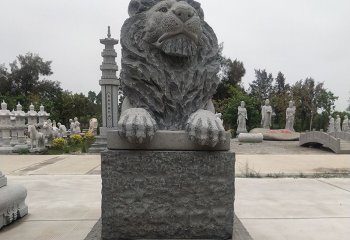 狮子雕塑-公园广场大理石石雕大型仿真动物卧着的狮子雕塑