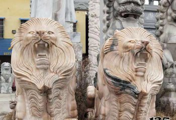 狮子雕塑-户外景区晚霞红狮子雕塑