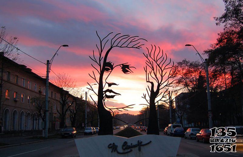 树雕塑-不锈钢步行街边抽象树枝人头雕塑