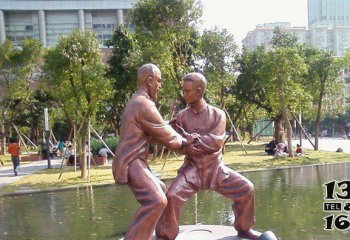 太极雕塑-公园练太极拳的人物铸造红铜雕塑