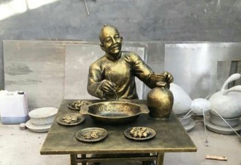 小吃雕塑-川府老妈饭馆街边小吃景观鎏金铜雕摆件