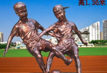 足球雕塑-学校踢足球儿童玻璃钢雕塑