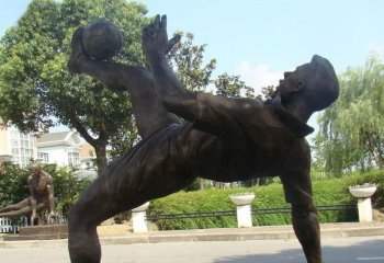足球雕塑-小区广场摆放射门的足球运动员玻璃钢仿铜雕