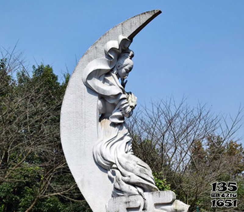 嫦娥雕塑-城市广场大理石嫦娥奔月神话故事石雕塑高清图片