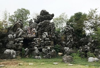 假山雕塑-动物园猴子景区摆放灵璧石假山雕塑