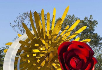 玫瑰雕塑-公园不锈钢玫瑰花和菊花景观雕塑