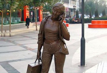 女人雕塑-街边打电话的现代人物雕塑景观女人雕塑