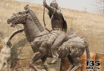 射击雕塑-景点摆放古代战马与射箭的士兵铸铜雕塑