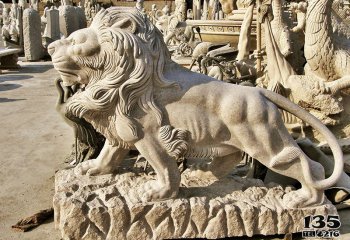狮子雕塑-户外园林大型大理石石雕庭院景观狮子雕塑