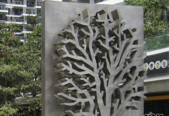树雕塑-小区户外摆放不锈钢剪影树雕塑