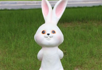 兔子雕塑-草坪一只白色卡通玻璃钢兔子雕塑