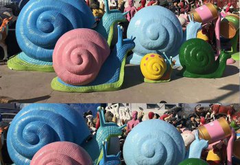 蜗牛雕塑-公园摆放的各不相同的玻璃钢彩绘蜗牛雕塑