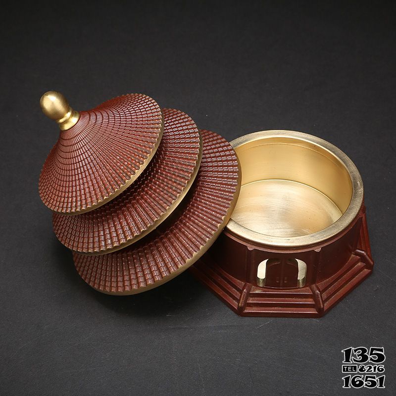 香炉雕塑-纯铜宝塔盘香家用室内茶艺禅意香炉高清图片