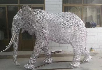 大象雕塑-户外广场不锈钢镂空大象雕塑