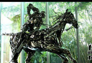 骑马雕塑-公园不锈钢抽象个性骑马雕塑