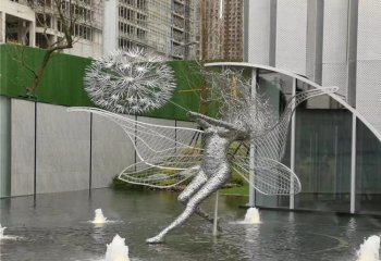 蒲公英雕塑-小区售楼部喷泉镂空人物不锈钢蒲公英雕塑