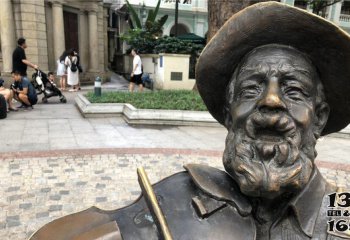 琴雕塑-步行街创意铜铸老人拉琴雕塑