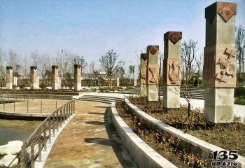 石柱雕塑-公园广场花岗岩石柱浮雕装饰摆件