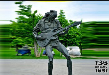 弹奏人物雕塑-公园户外弹吉他的人物景观弹雕塑