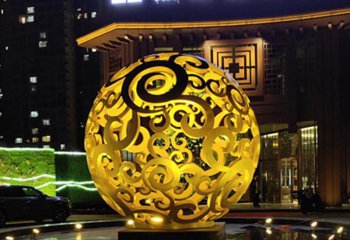 镂空球雕塑-酒店创意不锈钢照明金色镂空球雕塑