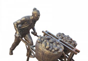 农耕雕塑-商业街农人推车回家人物铸造铜雕塑