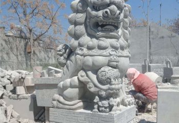 狮子雕塑-公园户外大理石石雕大型仿真动物狮子雕塑