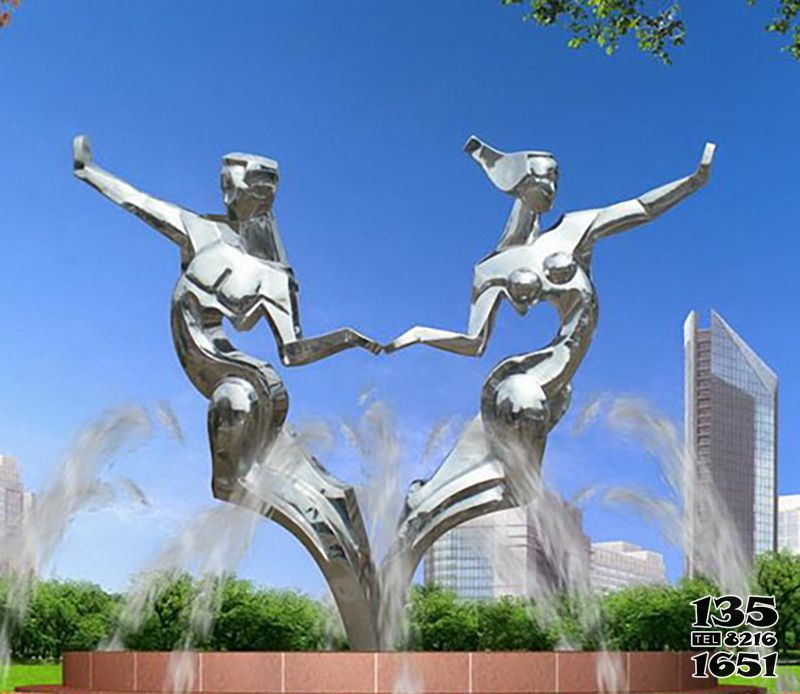 跳舞蹈雕塑-园林情侣跳舞不锈钢抽象人物