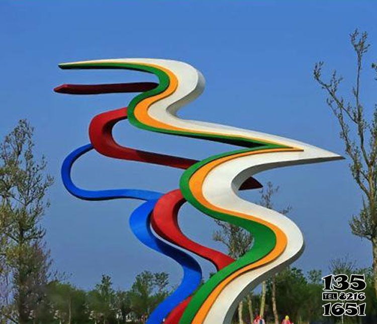 彩带雕塑-公园空中漂浮多色不锈钢彩带雕塑