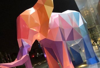 大象雕塑-城市街道大型景观玻璃钢几何彩绘大象雕塑