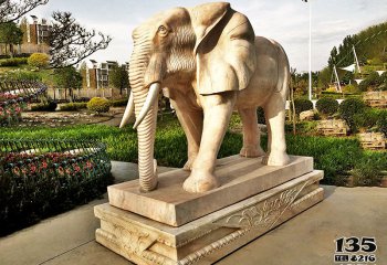 大象雕塑-户外园林大型景观装饰品晚霞红石雕大象雕塑