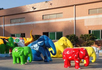 大象雕塑-游乐场动物园大型动物景观玻璃钢彩绘大象雕塑