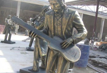 弹奏人物雕塑-公园弹吉他的西方人物铜雕弹雕塑